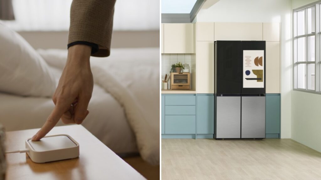 Samsung SmartThings Station on the Left and Samsung Bespoke 4-Door Flex Refrigerator on the Right